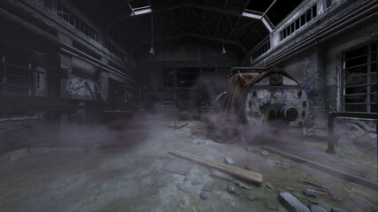 廃墟の荒れた室内　3DCGレンダリング