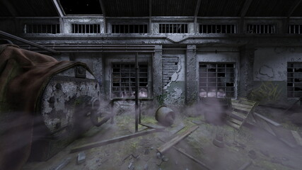 廃墟の荒れた室内　3DCGレンダリング