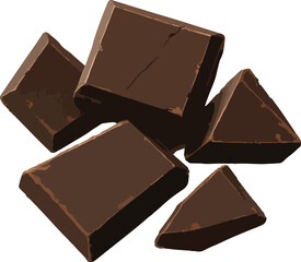 Pile of dark chocolate chunks with rough edges pieces
