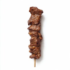 Grilled Meat Skewer (Yakitori or Kebab Style) Isolated on White Background, Ready to Eat Barbecue Snack.