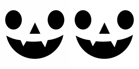 Creepy evil ghost heads with angry eyes and spooky mouth. Black silhouette signs set. Icons of frightening facial expressions. Face design for festive pumpkins. Spooky creepy pumpkins cut. Jack face.