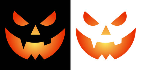 Face design for festive pumpkins. Simple Creepy Horror. Set of Halloween scary pumpkins cut. Icons...