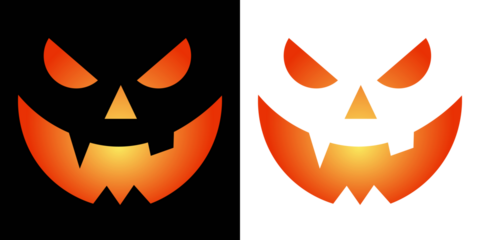 Face design for festive pumpkins. Simple Creepy Horror. Set of Halloween scary pumpkins cut. Icons of frightening facial expressions. halloween smiley faces. Spooky creepy pumpkins cut. An evil smile.