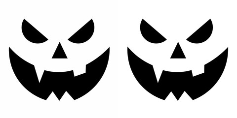 Creepy evil ghost heads with angry eyes and spooky mouth. Face design for festive pumpkins. Spooky...
