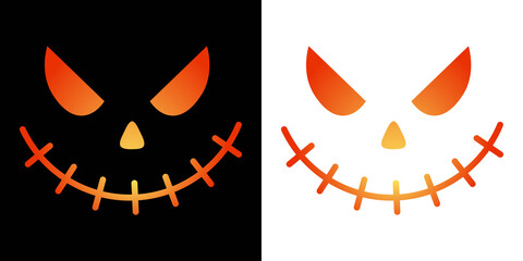 Halloween Pumpkin smileys icon background set. Simple Creepy Horror. Set of Halloween scary pumpkins cut. Scary Monster Faces Set. Icons of frightening facial expressions. Spooky creepy pumpkins cut.