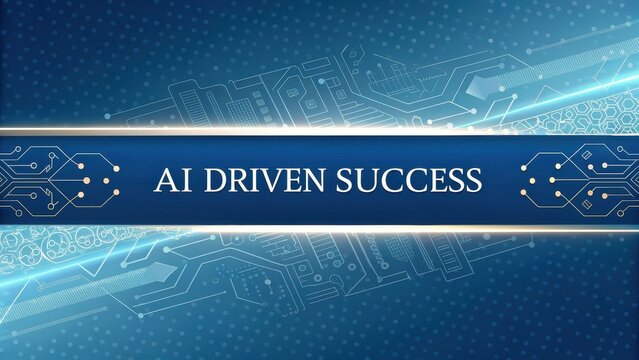 Futuristic blue and silver gradient tech background with ai driven success message