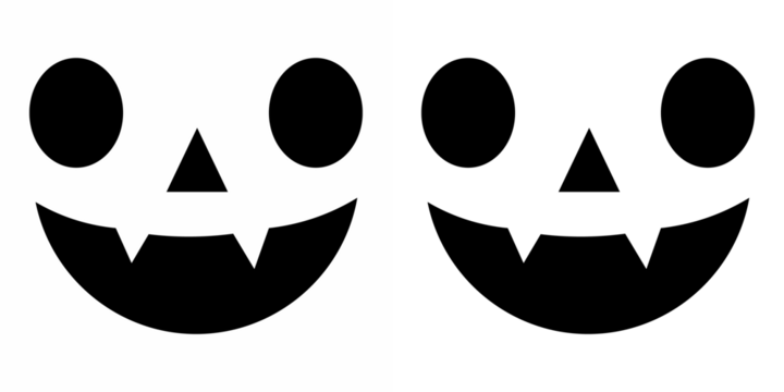 Creepy evil ghost heads with angry eyes and spooky mouth. Black silhouette signs set. Icons of frightening facial expressions. Face design for festive pumpkins. Spooky creepy pumpkins cut. Jack face.