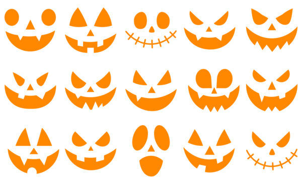 Halloween face silhouette sticker Scary halloween pumpkins icon set Scary and funny pumpkin. Cutting stencils and templates for Halloween, stickers, printing and digital design. Spooky faces icons. - Powered by Adobe