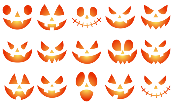 halloween smiley faces. Simple Creepy Horror. An evil smile. Symbols of the holiday. Face design for festive pumpkins. Set of creepy, scary emotions, emojis for Halloween. Scary Monster Faces Set. - Powered by Adobe