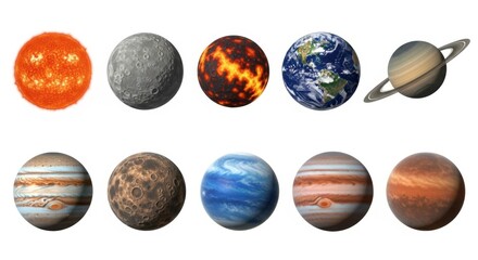 Solar system planets collection isolated on transparent background