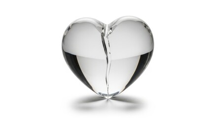 Clear glass heart sculpture isolated on transparent background