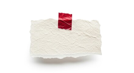 Torn paper note with red tape isolated on transparent background