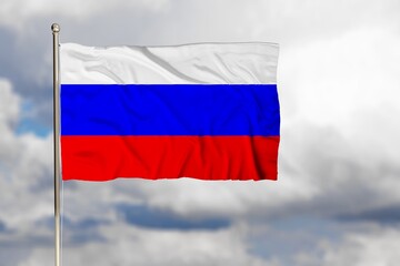 Russia national flag blowing in soft sky.