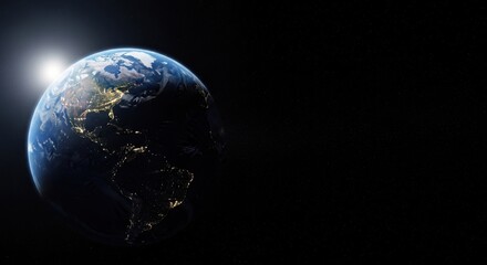Earth from space with sunrise isolated on transparent background