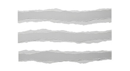 Three torn paper strips isolated on transparent background