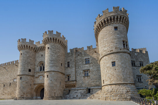Palace of the Grand Master of the Knights of Rhodes in Greece. Old Town. Sunny Day.