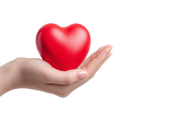 heart health - red heard hold in hand isolated against white background