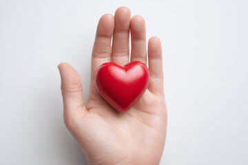 heart health - red heard hold in hand isolated against white background