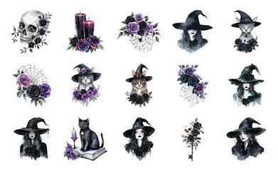 Naklejka premium PNG Gothic witchcraft elements illustration, element set on transparent background