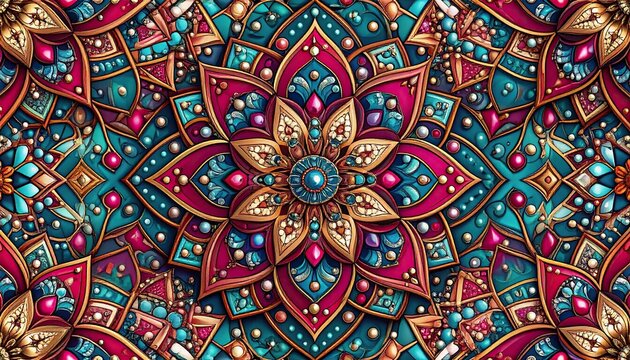 Seamless pattern of ornate floral mandala