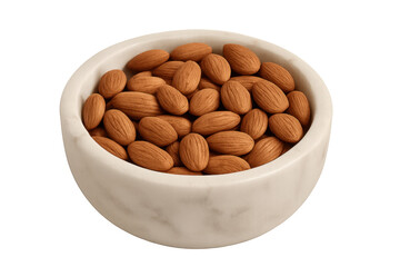 Almonds in marble bowl, healthy snack, transparent background