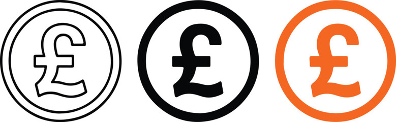 stylized british pound symbol set in circular badges minimal vector icons for finance branding and ui design vector eps ai png jpeg