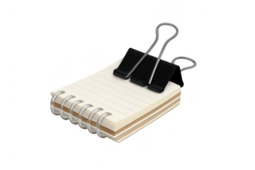 Spiral notepad with binder clip holding pages