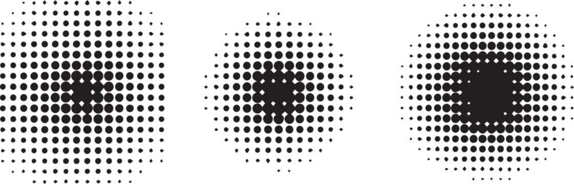 op art halftone dot grid trio optical illusion patterns bold focal center graphic design background