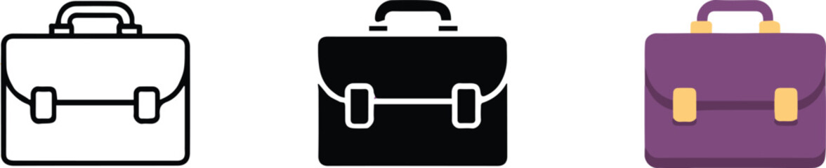business briefcase trio vector ai eps jpeg png icons in line silhouette and stylized purple briefcase