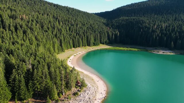 Aerial view of Crno lake in Durmitor national park, Montenegro