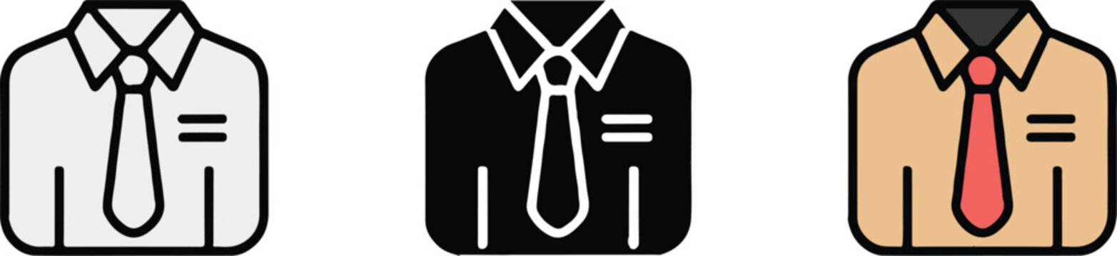 white black and tan shirt icons with ties flat vector set for professional branding business ui elements vector ai eps jpeg png