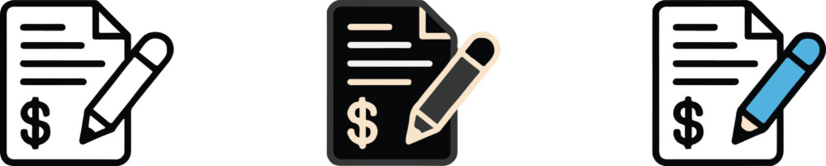 billing form edit icon document pencil dollar emblem ui asset for finance applications vector ai eps jpeg png