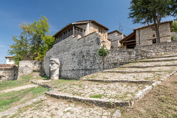 Stone head of Constantine the Great located in Berat Castle in Berat, Albania.