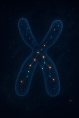 Naklejka premium Chromosome Shaped Constellation in Outer Space – Genetic Astronomy Art