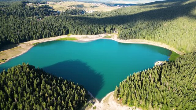 Aerial view of Crno lake in Durmitor national park, Montenegro