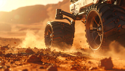 Martian Expedition: A rugged rover navigates the challenging terrain of Mars, capturing the spirit of exploration and the quest for discovery on the red planet.