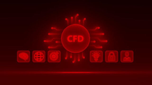 Red Glowing CFD Text in Central Circle with Connected Icons on Dark Background contract for difference