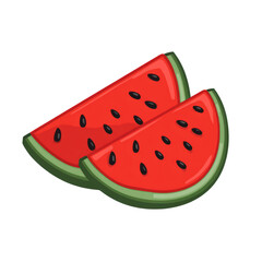 Fresh Watermelon Slices with Seeds and Green Rind. isolated on transparent background.