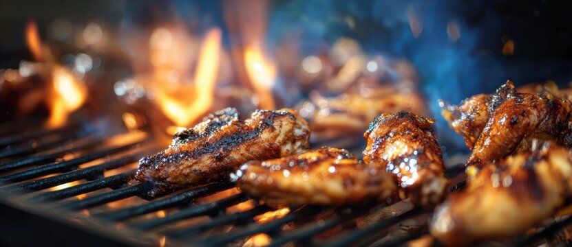 delicious barbecue chicken wings on the grill