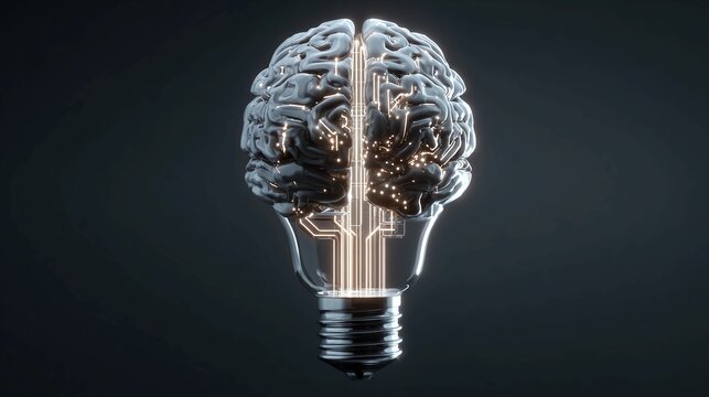 Brain shaped lightbulb a concept for artificial intelligence innovation and creative idea generation