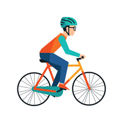 Vector art of man riding a bicycle wearing a helmet and glasses