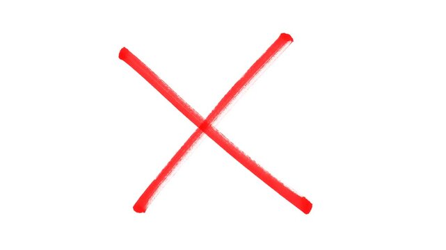 Cross marker hand drawing, X Mark Drawing with Marker Style, Symbolizing Cancel, Error, Prohibition, and Denial, Isolated on Transparent Background with Alpha Channel, 4K Motion Graphics