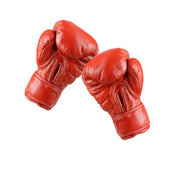 Bright Red Boxing Gloves Ready for Action and Training. isolated on transparent background.