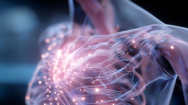 Cyborg torso glowing with innovation incubator chamber surrounded by circuits, symbolizing advanced robotic generative design, speculative biotechnology, and futuristic creation concepts. - Powered by Adobe