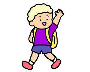 手を振って帰る金髪の男の子