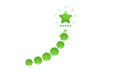 Green gradient star symbol with radiating light and a path of ascending circles leading to it, representing success, achievement, and reaching goals on a clean white background, perfect for business