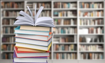 Many reading books at school modern library background