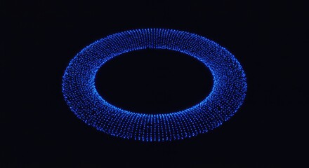A glowing, ethereal blue torus floats against a stark black background, composed of countless illuminated points