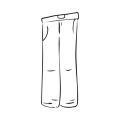 Sketch doodle Jeans. Simple outline Trousers with belt. Minimalistic fashionable drawing of straight Pants. Black and white hand-drawn pencil Clothing. Isolated Line art. Contour. Vector illustration