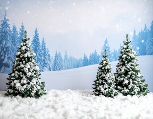 winter background with snow and pine trees for christmas backdrop 
